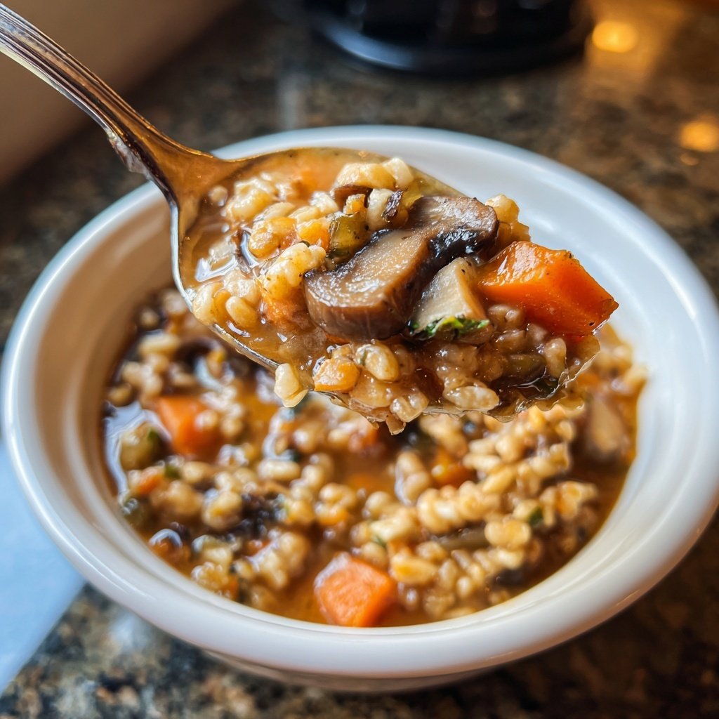 Healthy Crockpot Mushroom Barley Stew