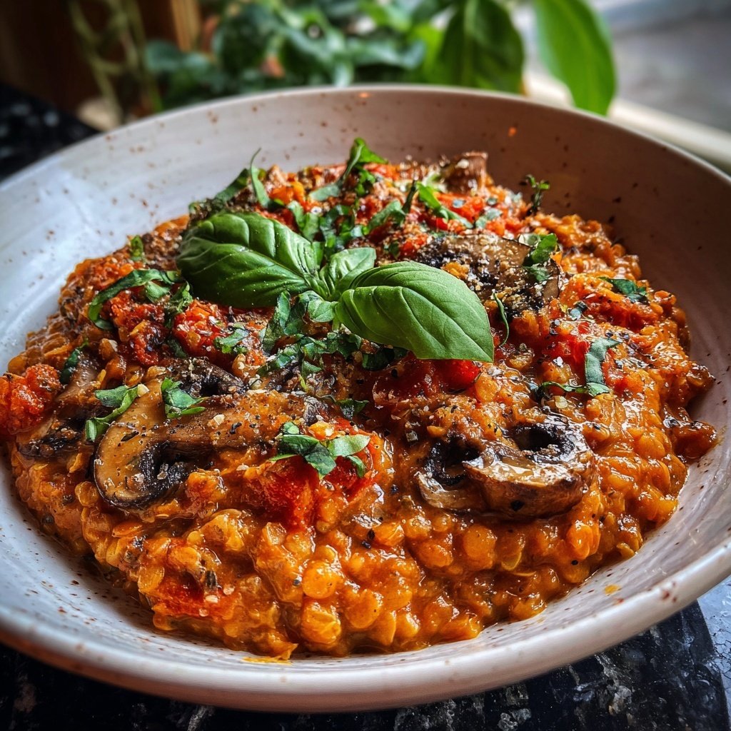 Creamy Tomato Mushroom Lentils