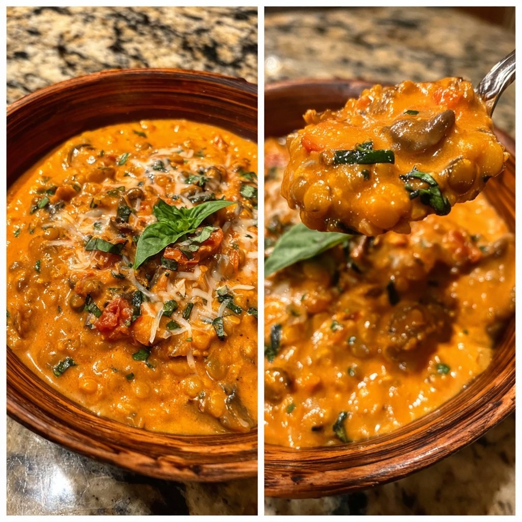 Creamy Tomato Mushroom Lentils